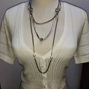 Worthington white Cardigan with Necklace